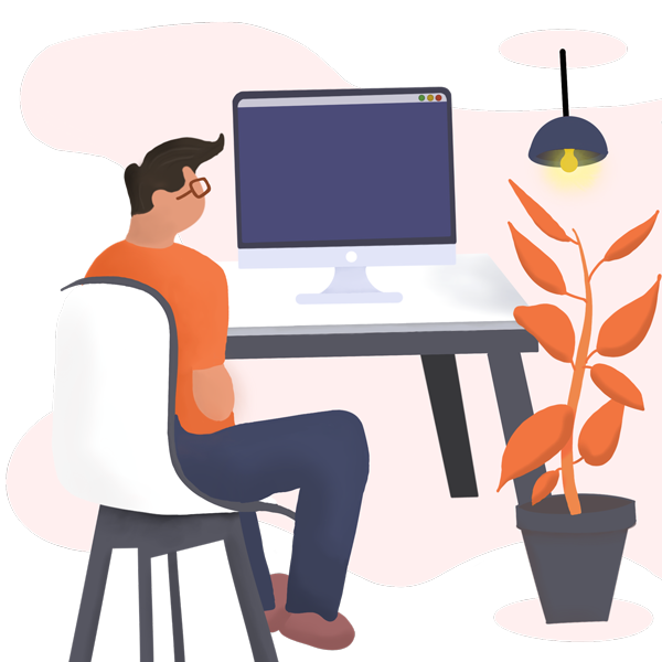 Graphic of Elias Chahoud sitting in front of computer